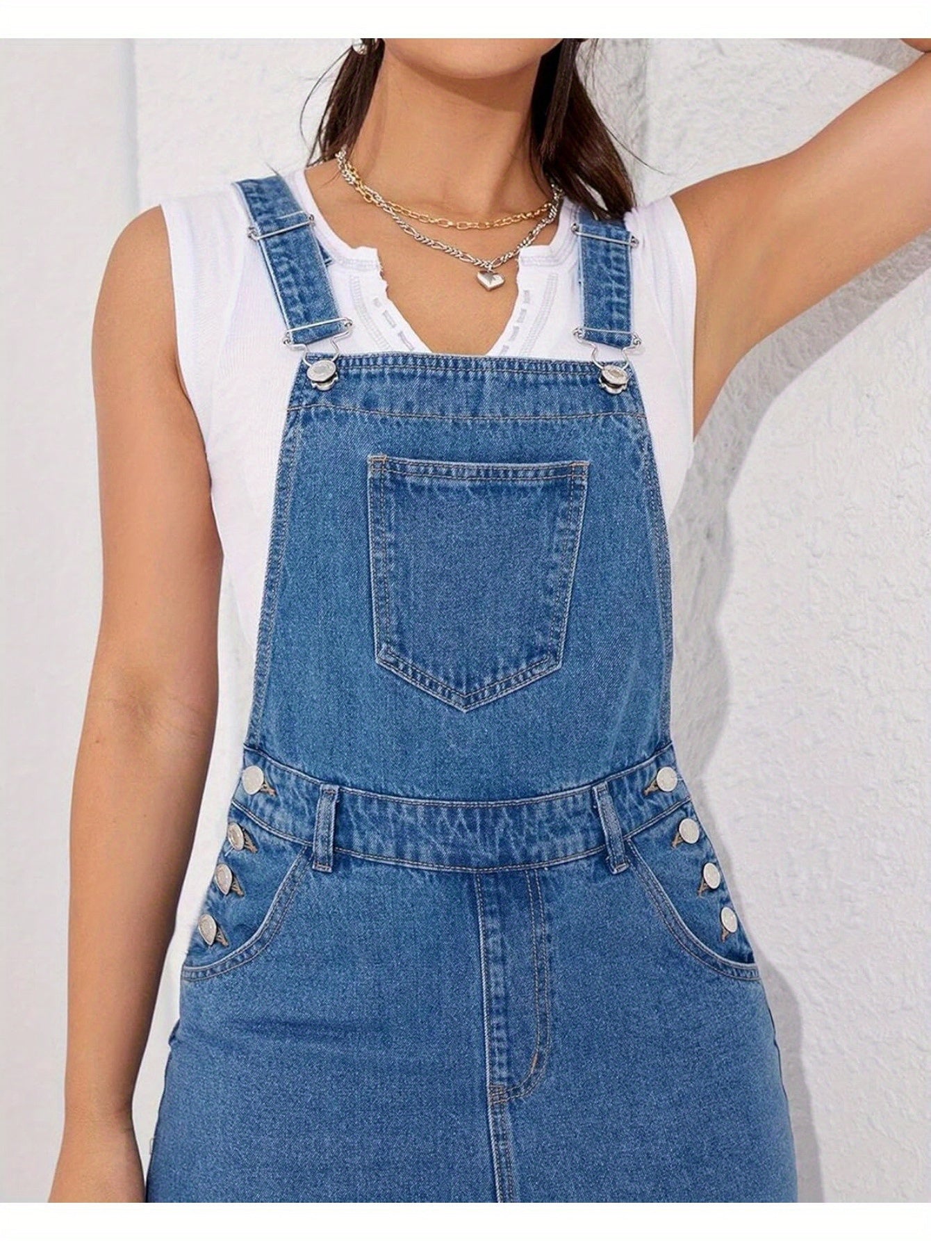 Women's Adjustable Strap Denim Pinafore Dress - Casual and Classic Overall style MyFave Boutique