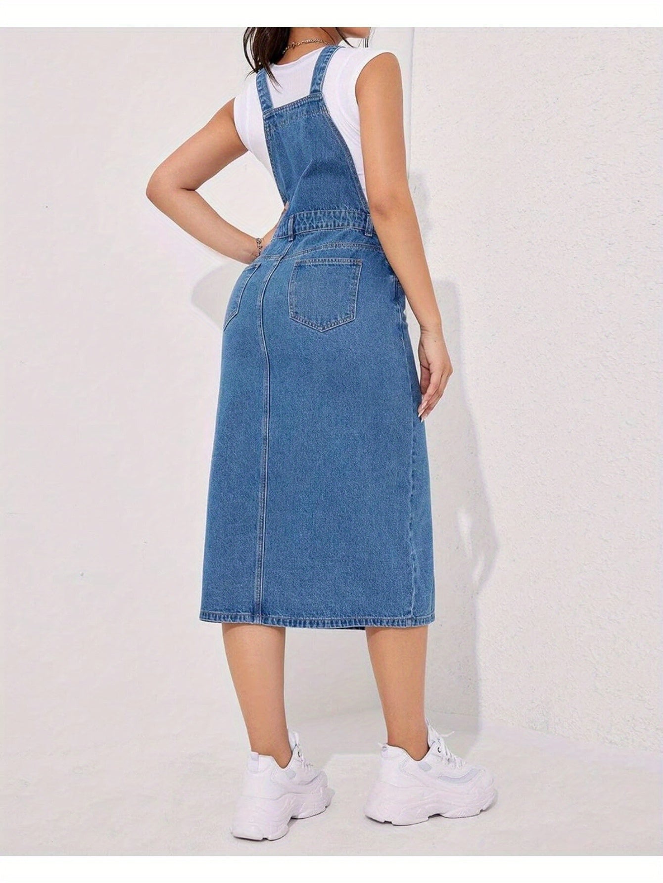 Women's Adjustable Strap Denim Pinafore Dress - Casual and Classic Overall style MyFave Boutique