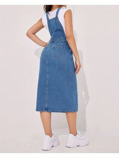 Women's Adjustable Strap Denim Pinafore Dress - Casual and Classic Overall style MyFave Boutique