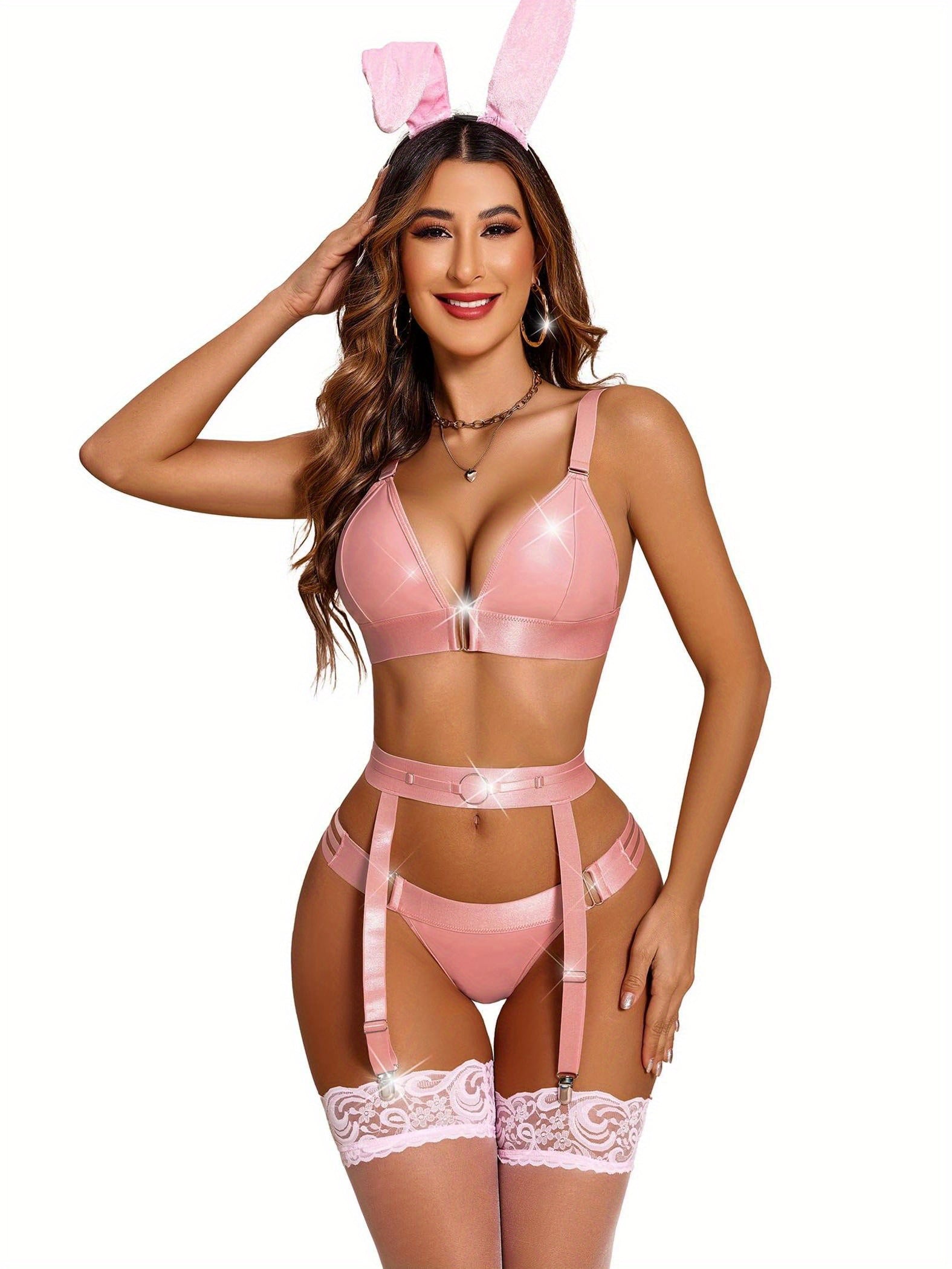 Women Lingerie Set Leather Garter 5 Piece Bra and Panty Set Babydoll MyFave Boutique