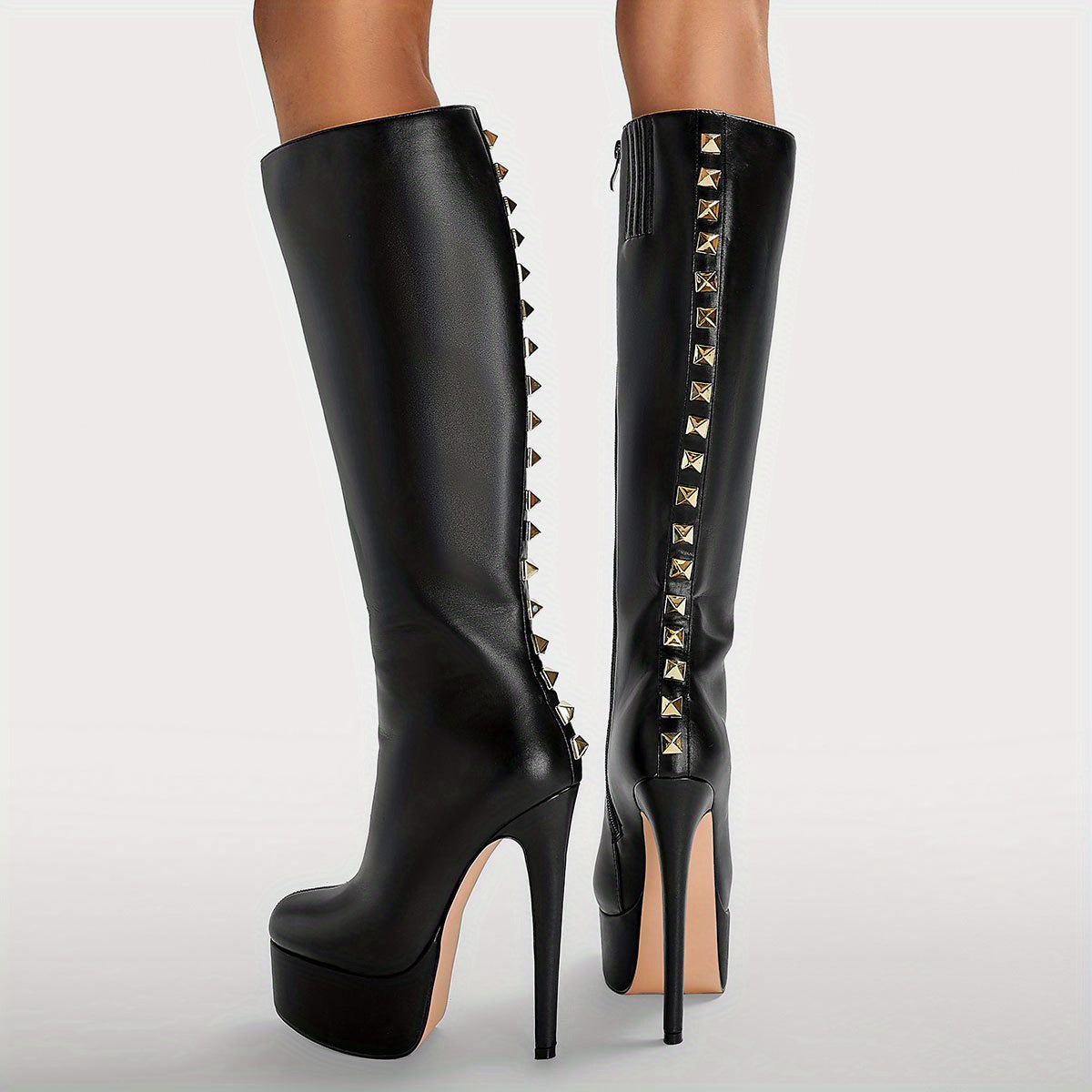 Black rivet knee high boots MyFave Boutique