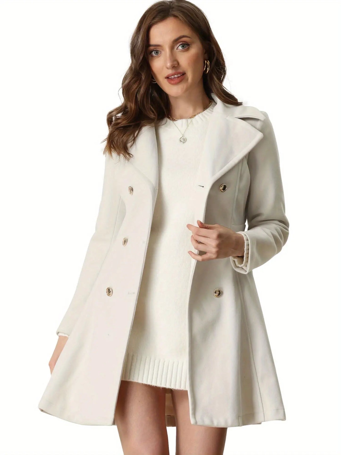 Allegra K Winter Long Coat for Women's Lapel Collar Double Breast Coats MyFave Boutique