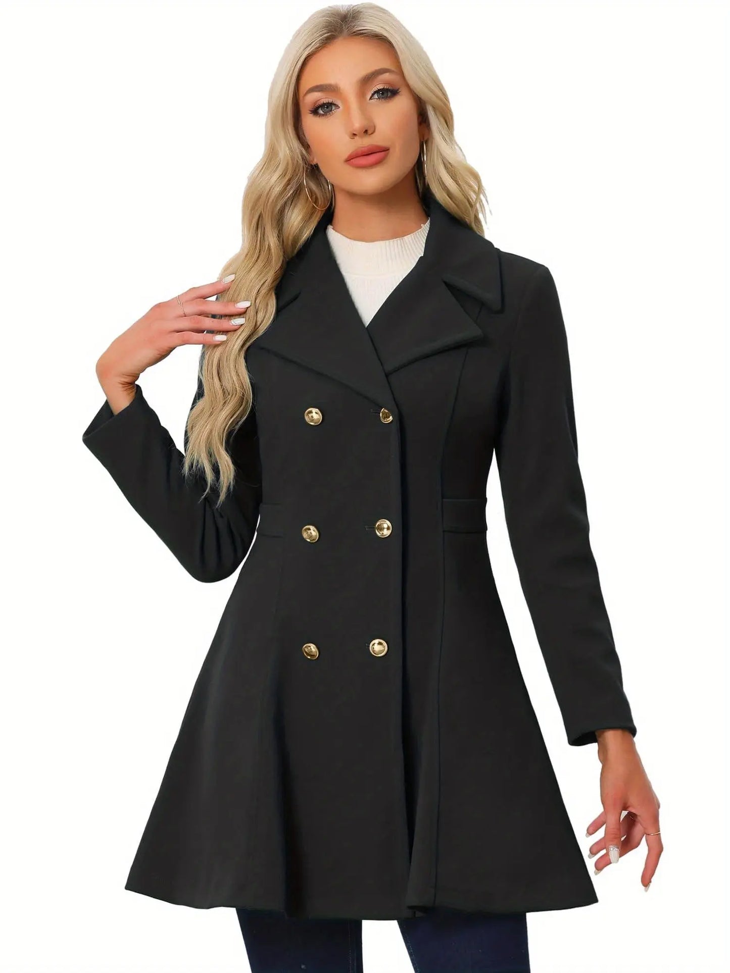 Allegra K Winter Long Coat for Women's Lapel Collar Double Breast Coats MyFave Boutique