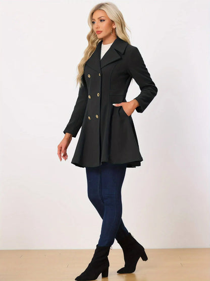 Allegra K Winter Long Coat for Women's Lapel Collar Double Breast Coats MyFave Boutique