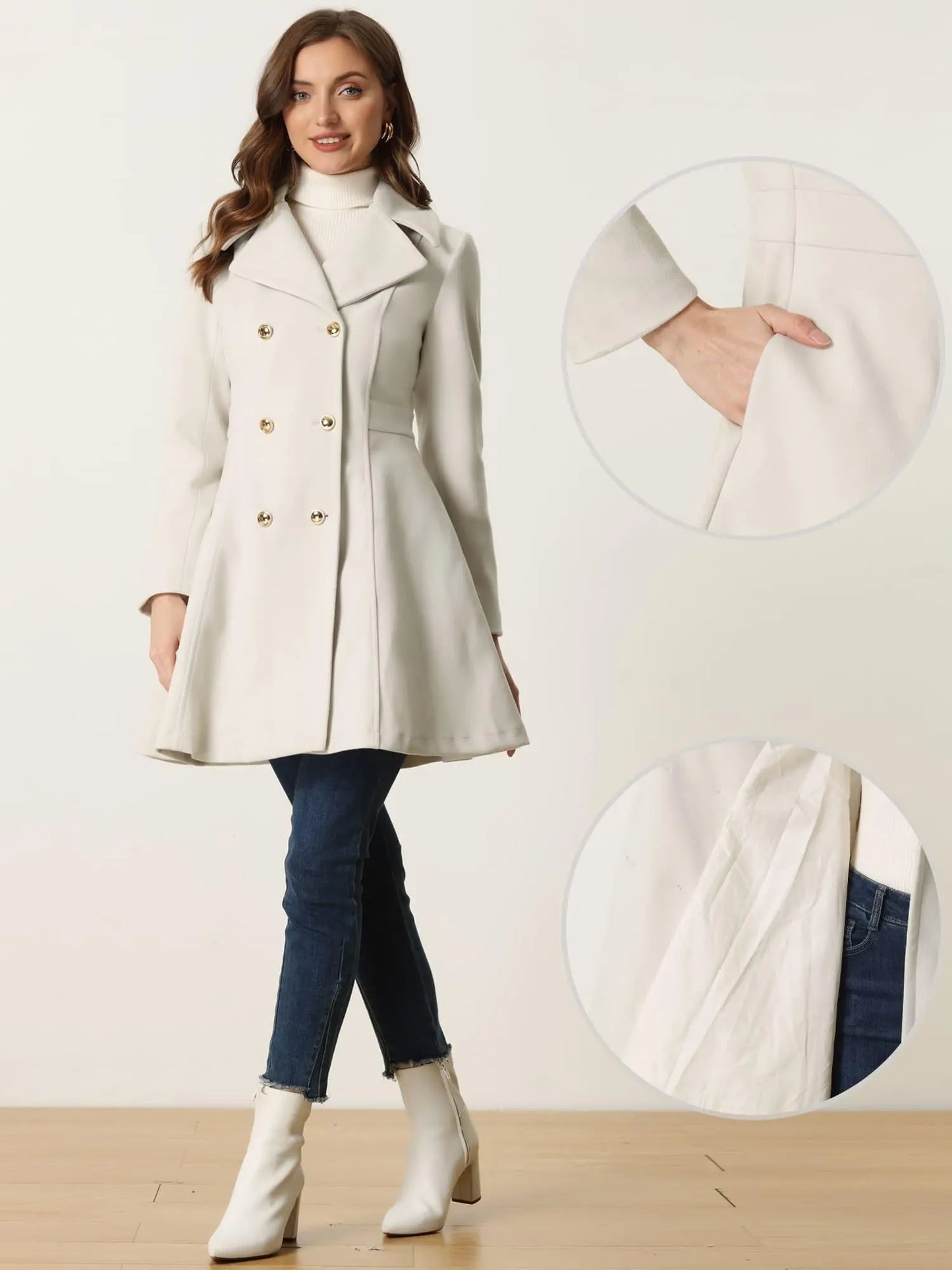 Allegra K Winter Long Coat for Women's Lapel Collar Double Breast Coats MyFave Boutique