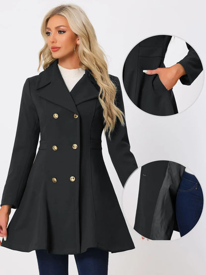 Allegra K Winter Long Coat for Women's Lapel Collar Double Breast Coats MyFave Boutique