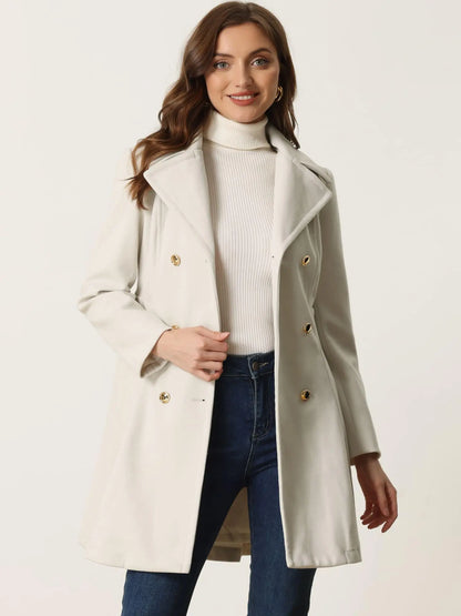 Allegra K Winter Long Coat for Women's Lapel Collar Double Breast Coats MyFave Boutique