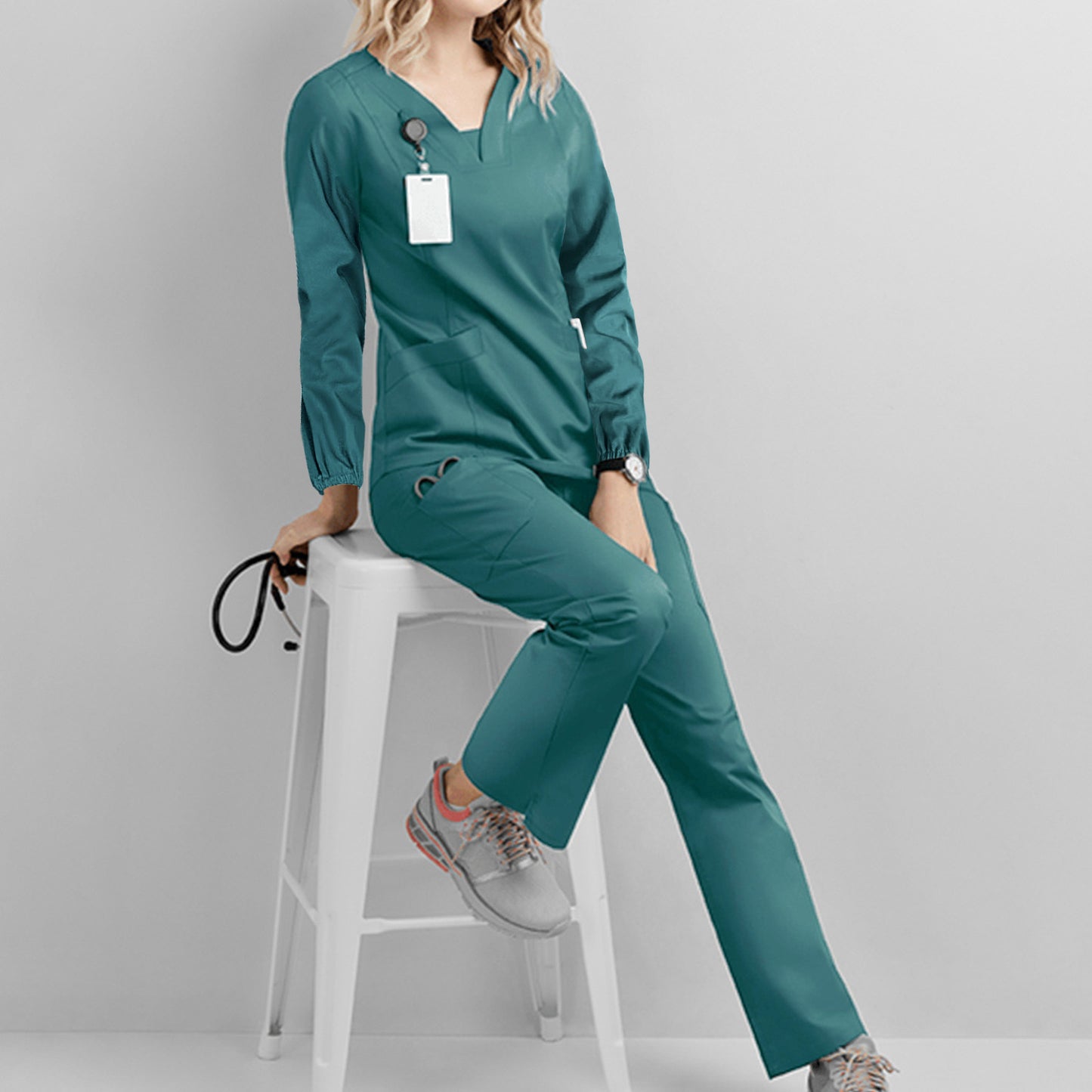 Professional Surgical Scrub Set with Long Sleeves - Comfort Fit, Pockets Included, Polyester - Available in Light Blue, White, Green, Blue, Black MyFave Boutique