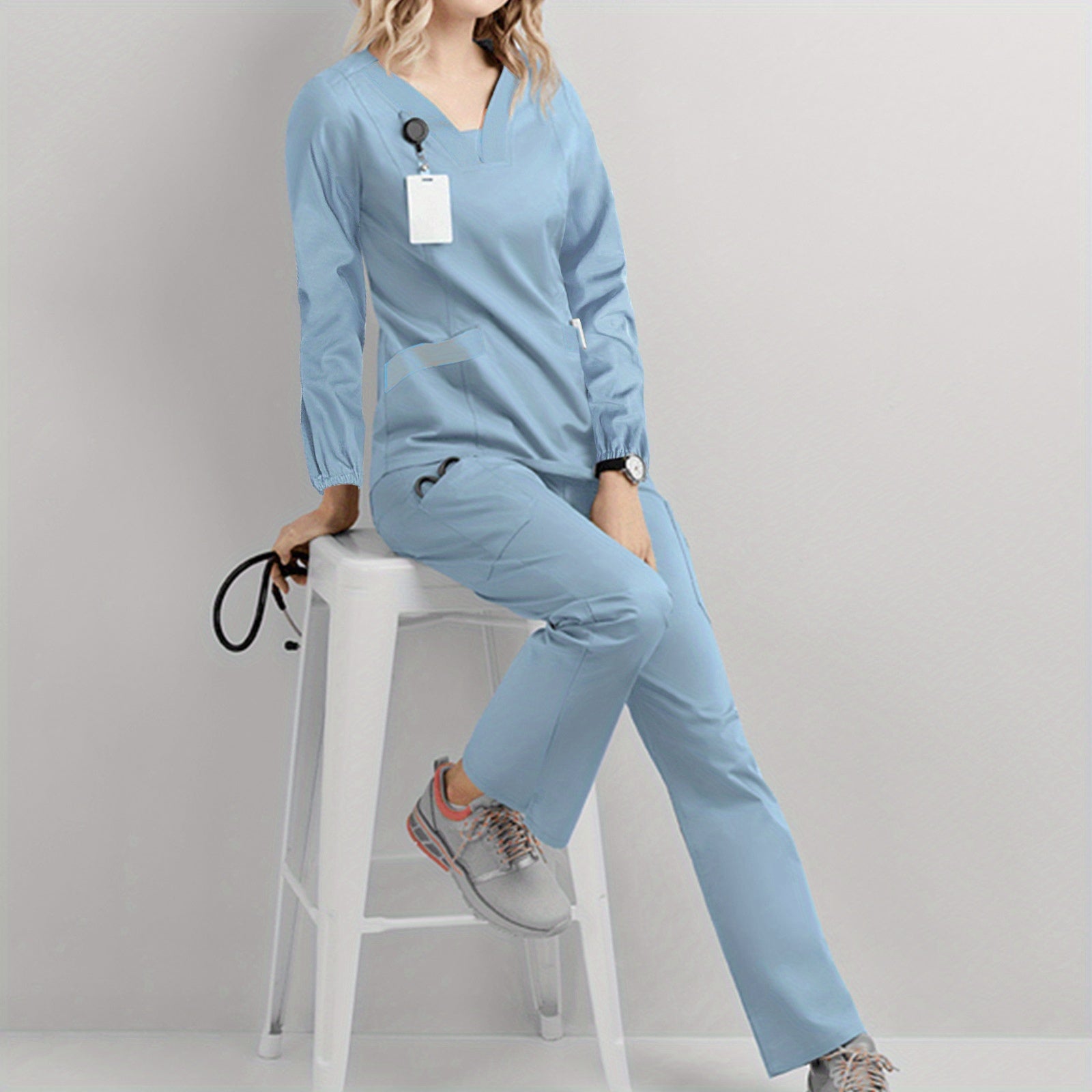 Professional Surgical Scrub Set with Long Sleeves - Comfort Fit, Pockets Included, Polyester - Available in Light Blue, White, Green, Blue, Black MyFave Boutique