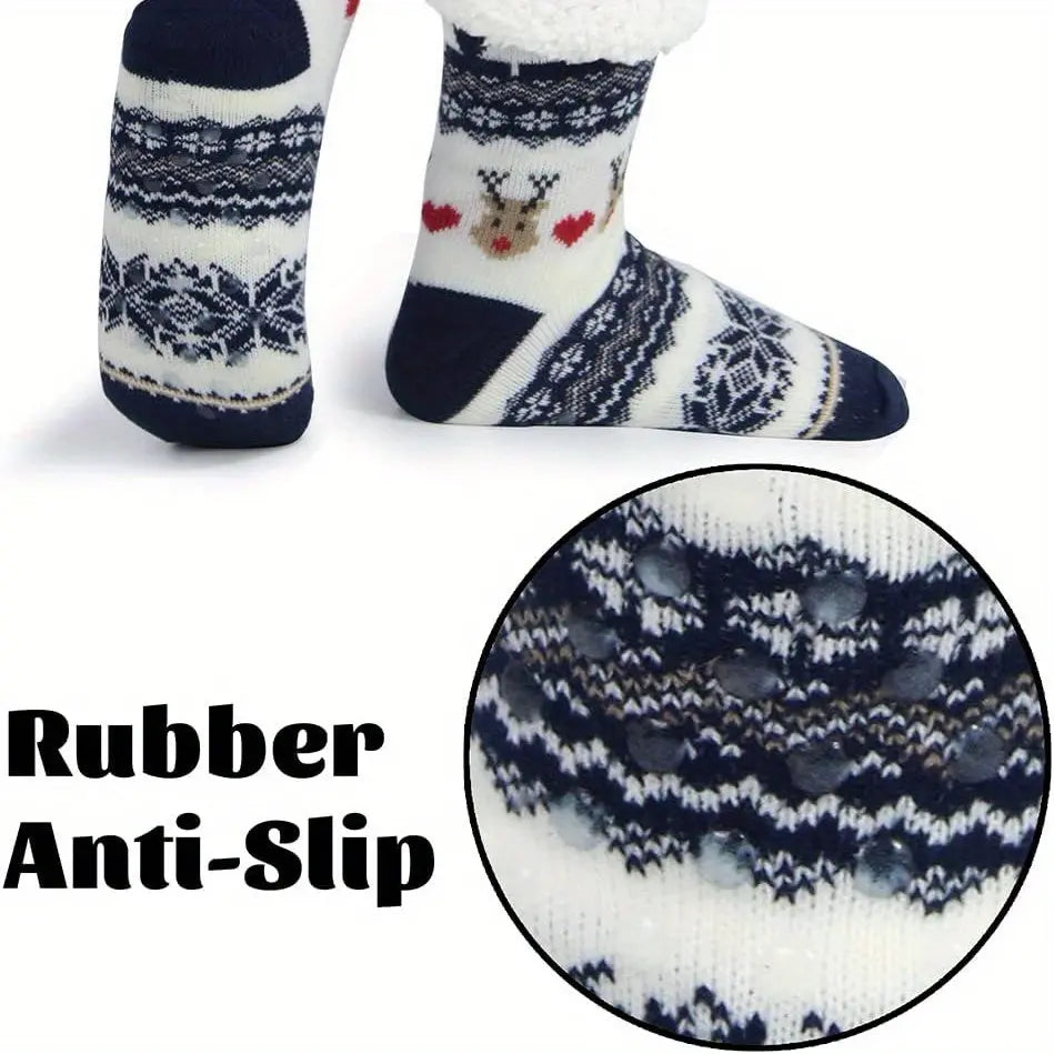 3 Pairs Women's Knit Polyester Slipper Socks with Fleece Lining and Non-Slip Grippers - Machine Washable Christmas Pattern Cozy Short Socks for Winter Warmth - Perfect Gift Set MyFave Boutique