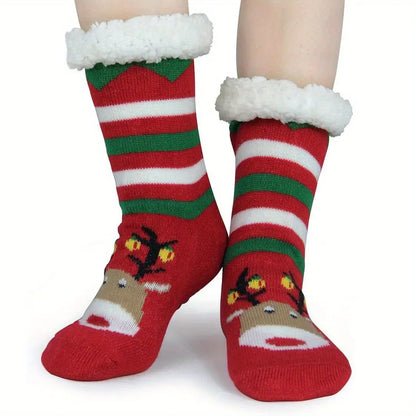 3 Pairs Women's Knit Polyester Slipper Socks with Fleece Lining and Non-Slip Grippers - Machine Washable Christmas Pattern Cozy Short Socks for Winter Warmth - Perfect Gift Set MyFave Boutique