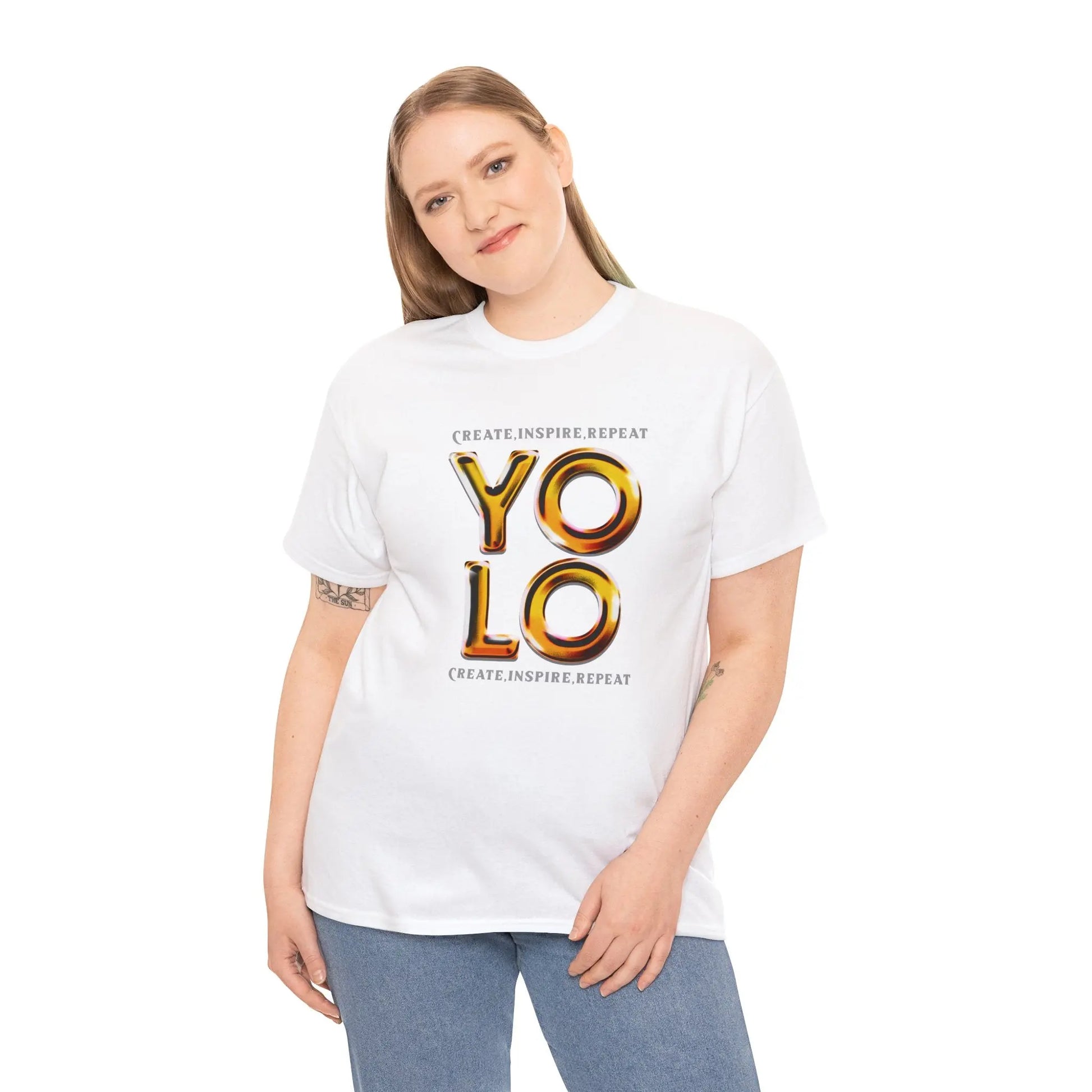 Create, Inspire, Repeat, Yolo, Motivational, Inspirational Unisex Cotton T-Shirt Printify