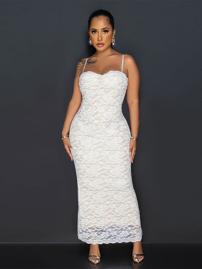 Lace Spaghetti Strap Dress, Sexy Sleeveless Bodycon Maxi Dress For Nightclub, Women's Clothing MyFave Boutique