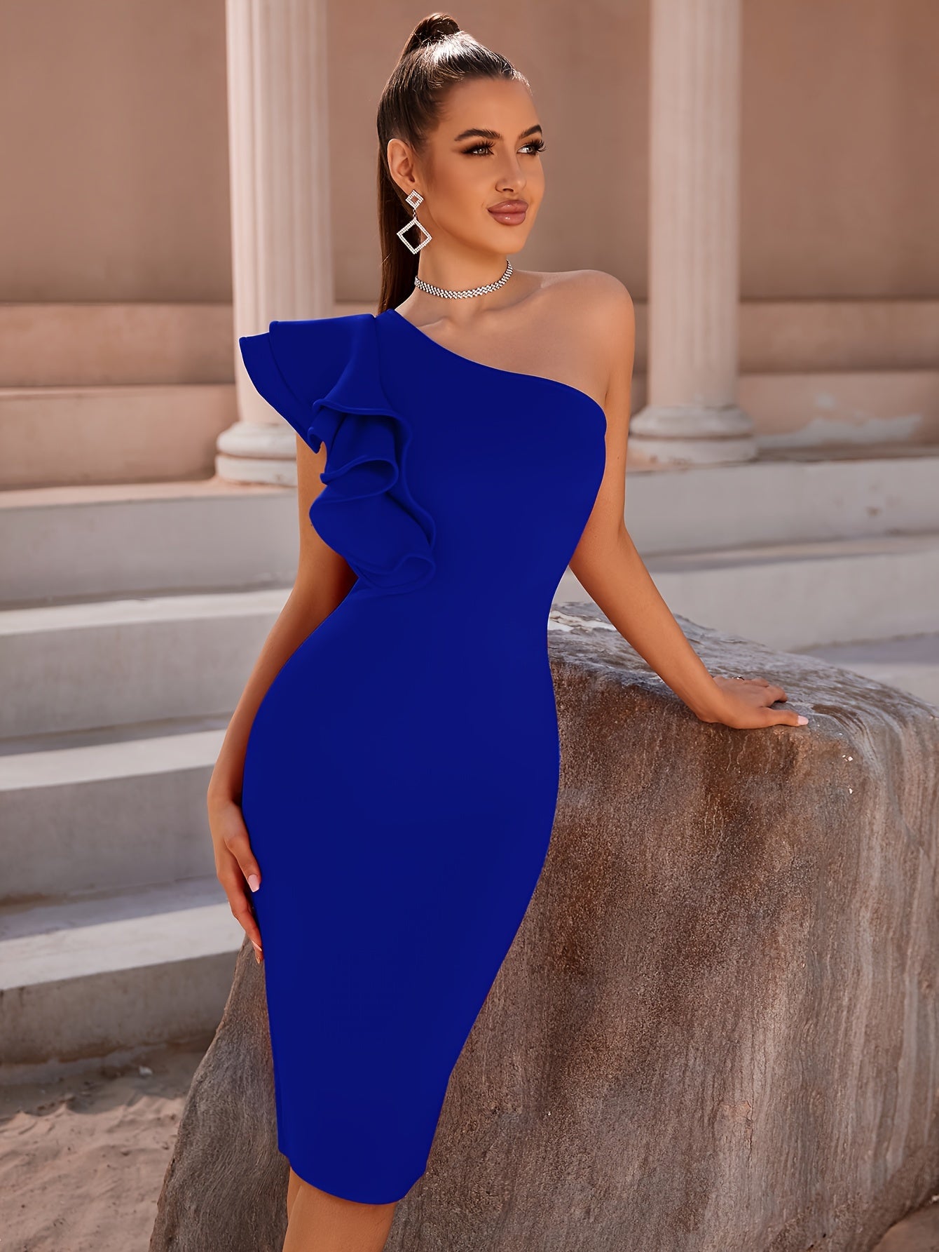 One Shoulder Bodycon Dress, Elegant Solid Dress For Party & Banquet, Women's Clothing Wedding/Evening dress/Occasion/Engagement/Ceremony MyFave Boutique