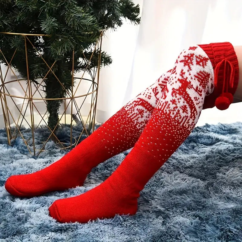 Cozy Christmas Reindeer Over-the-Knee Socks for Women - Elegant Acrylic Fiber, Hand Washable MyFave Boutique