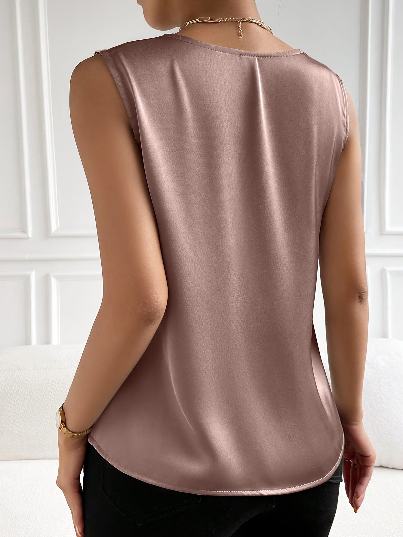 Sleeveless Tops for Women, Tank Top for Women, Tank Tops for Women 2024 Silk Satin Solid V Neck Sleeveless Casual Blouse MyFave Boutique