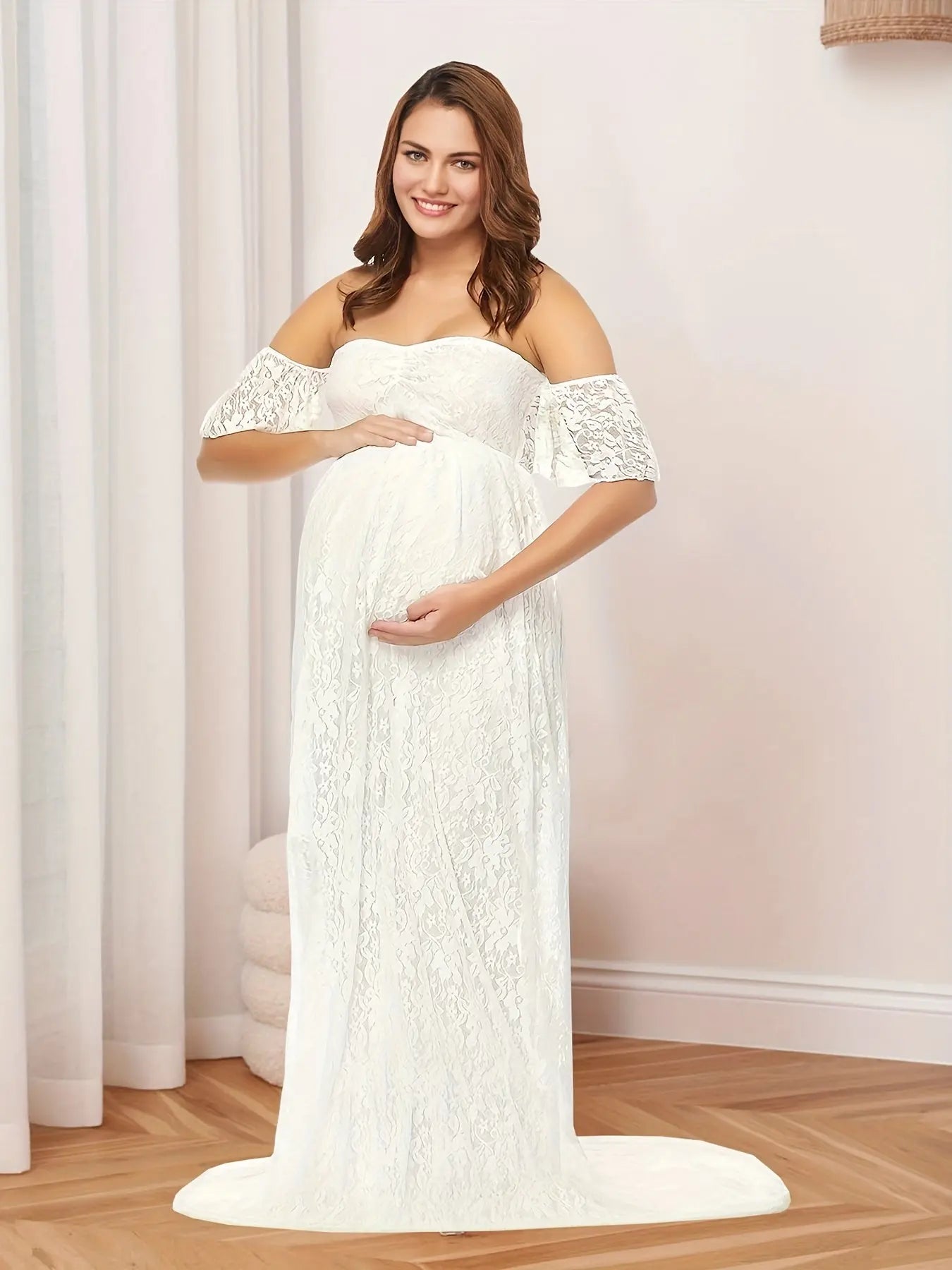 Women's Maternity Solid Off Shoulder Maxi Dress For Party/wedding/formal Prom, Pregnant Women's Clothing, Coquette Style, Gender Reveal MyFave Boutique