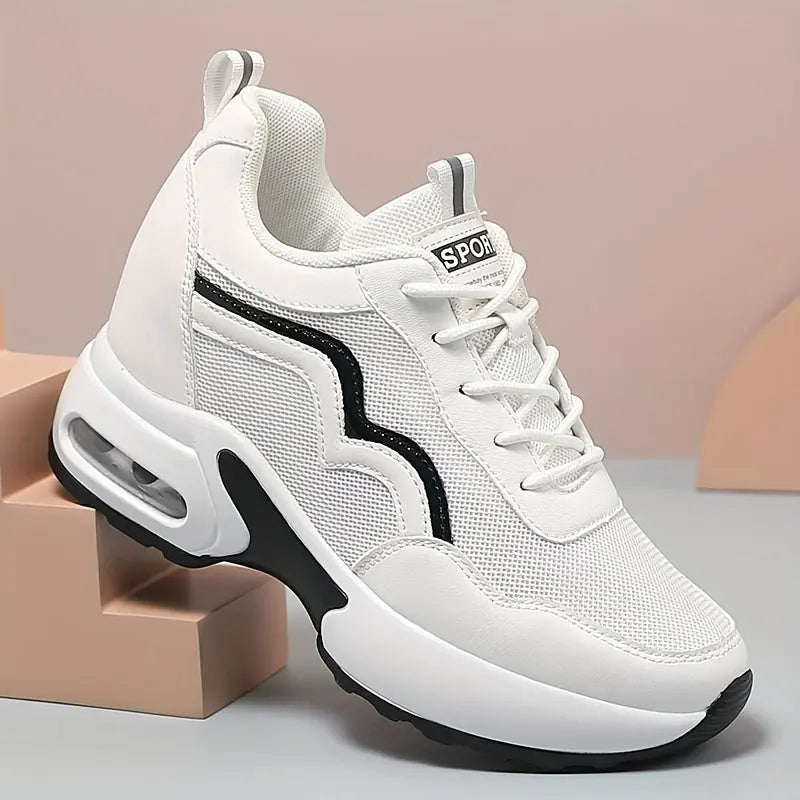 Women's Two-Tone Height-Increasing Sneakers, Lace Up Platform Soft Sole Breathable Comfort Sneakers, Air Cushion Casual Athletic Shoes MyFave Boutique