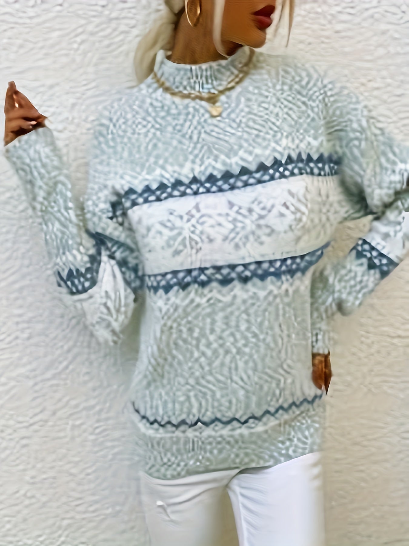 Cozy Snowflake Mock Neck Sweater - Warm Long Sleeve Pullover for Women MyFave Boutique