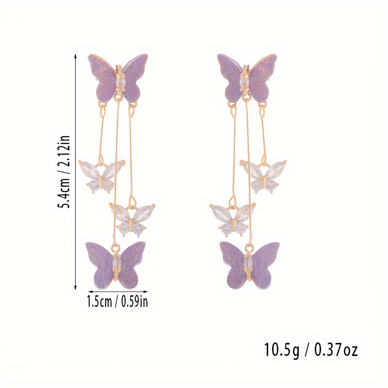 1 pair of Ladies' Earrings Dating pendant purple butterfly shape rhinestones alloy beauty elegance decor for girl and women MyFave Boutique