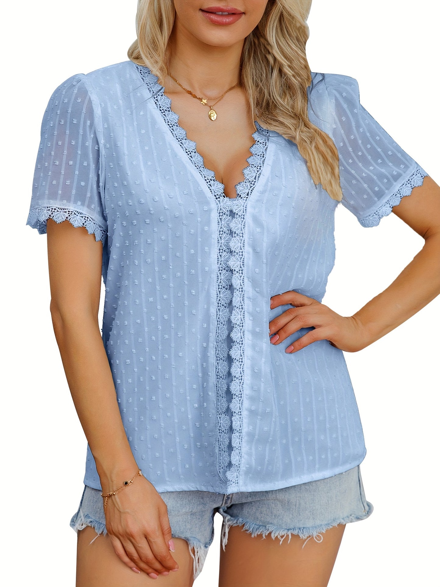 Women's Summer V-neck Chiffon Blouse - Short Sleeve Bohemian Top MyFave Boutique