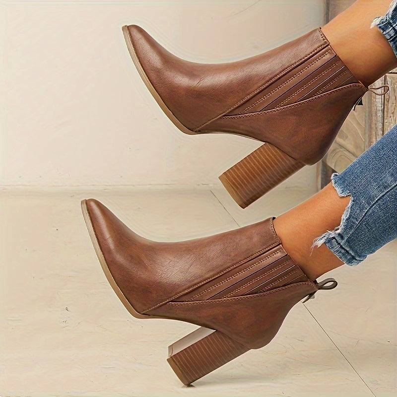 Trendy Women's Slip-On Chunky Heel Ankle Boots - Pointed Toe Chelsea Style for Casual Comfort and Style MyFave Boutique