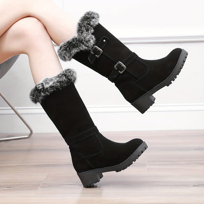 Warm and Stylish Women's Snow Boots with Faux Fur Lining, Buckle Strap, and Anti-Slip Sole MyFave Boutique