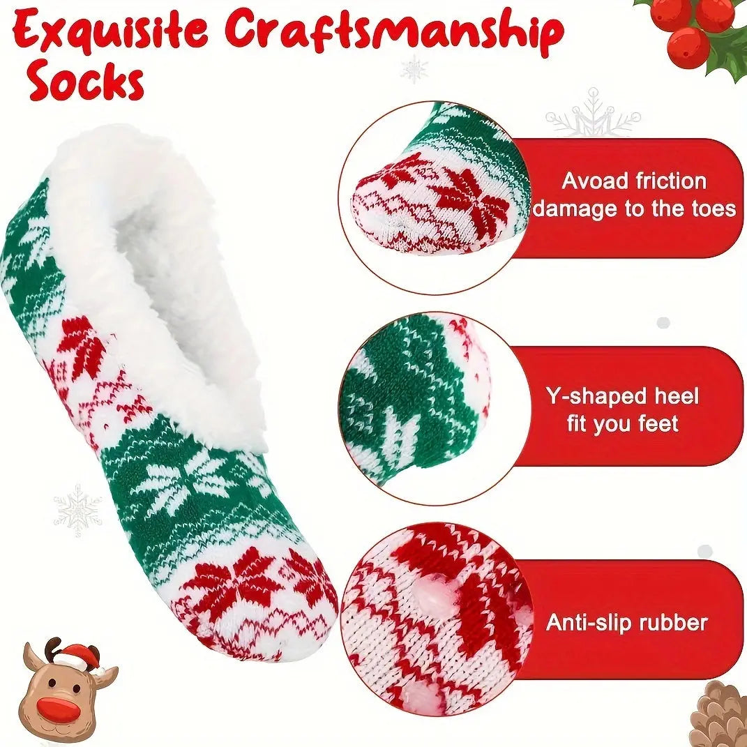 Cozy Christmas-Themed Women's Slipper Socks - 1 Pair, Warm & Soft Cotton Blend, Non-Slip Winter Indoor Slippers with Festive Patterns, Perfect for Home Comfort MyFave Boutique