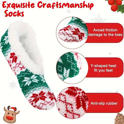 Cozy Christmas-Themed Women's Slipper Socks - 1 Pair, Warm & Soft Cotton Blend, Non-Slip Winter Indoor Slippers with Festive Patterns, Perfect for Home Comfort MyFave Boutique