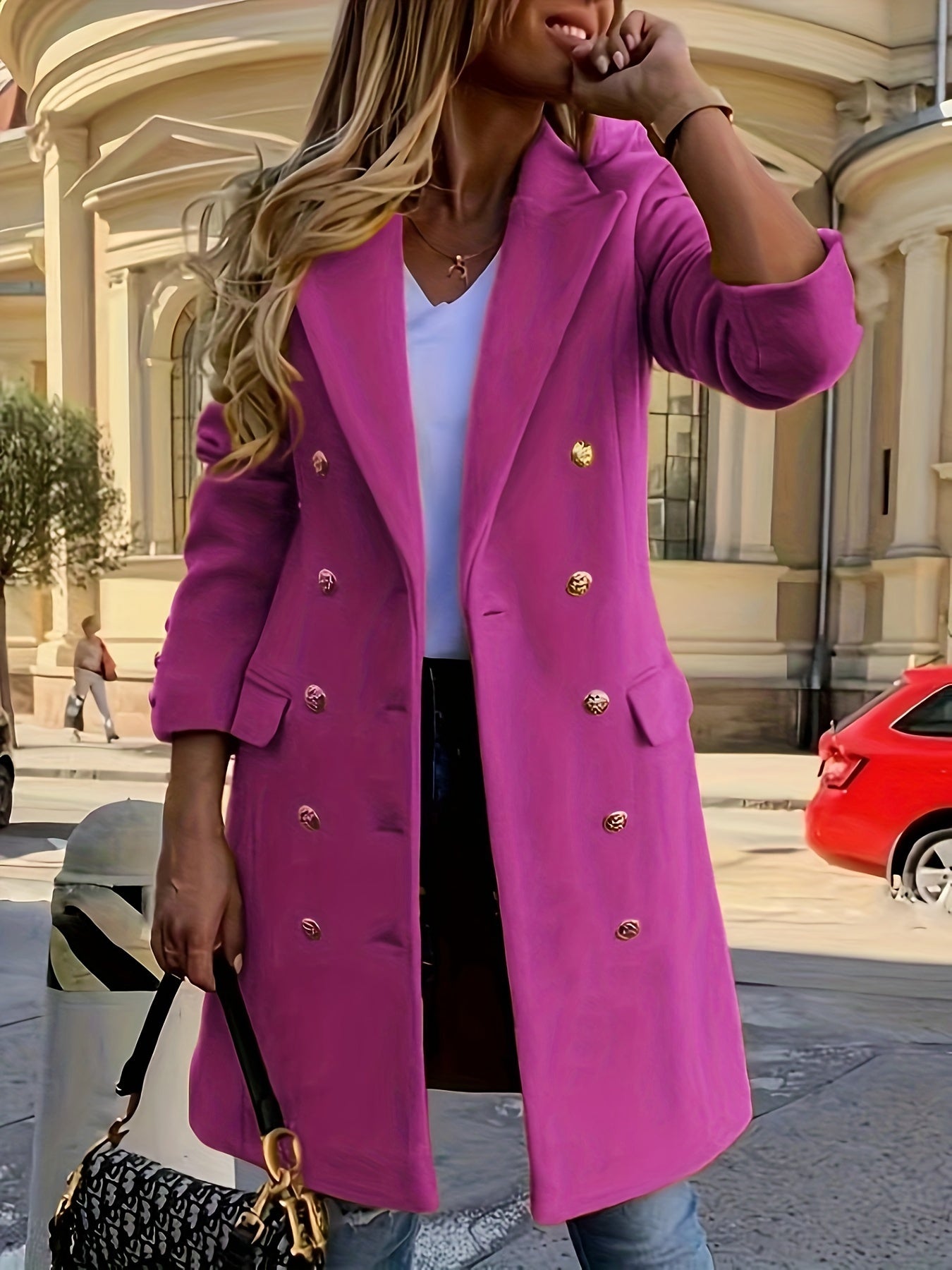 Women's Elegant Double-Breasted Notched Collar Coat for Fall & Winter - Stylish Long Sleeve Outerwear for Warmth and Fashionable Look MyFave Boutique