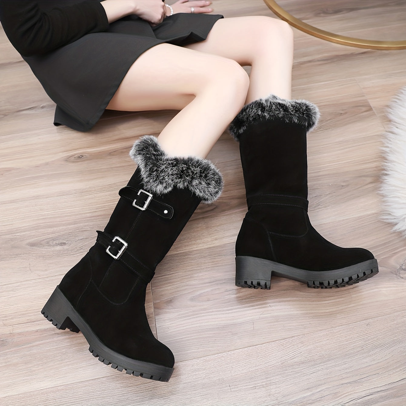 Warm and Stylish Women's Snow Boots with Faux Fur Lining, Buckle Strap, and Anti-Slip Sole MyFave Boutique