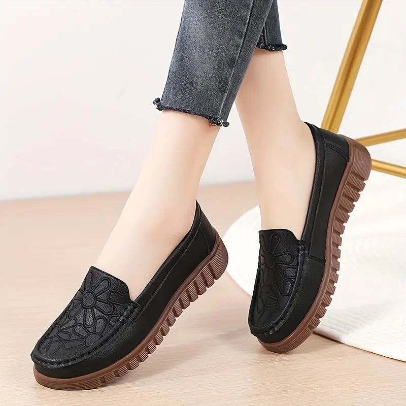 Women's Embroidered Loafers, Solid Color Soft Sole Low Top Shoes, Casual Walking Flats MyFave Boutique