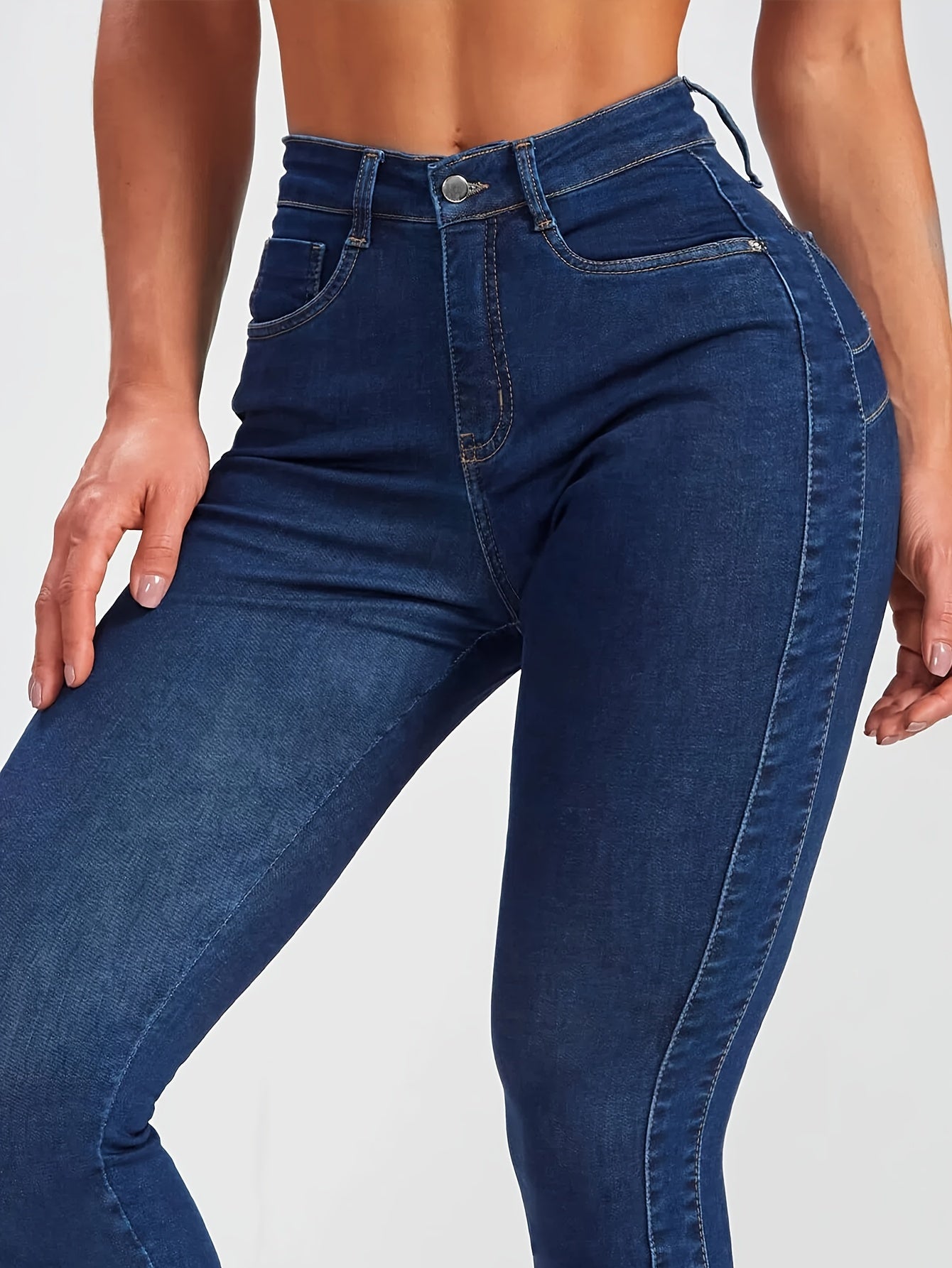 Stretchy High Waist Skinny Leg Jeans for Women - Butt Lifting, Solid Color, Classic Side Patchwork, Comfortable Denim Pants with Stretch Fabric, Five-Pocket Design, and Flattering Fit MyFave Boutique