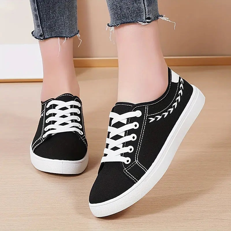 Women's Simple Canvas Shoes, Casual Lace Up Outdoor Shoes, Comfortable Low Top Sneakers MyFave Boutique