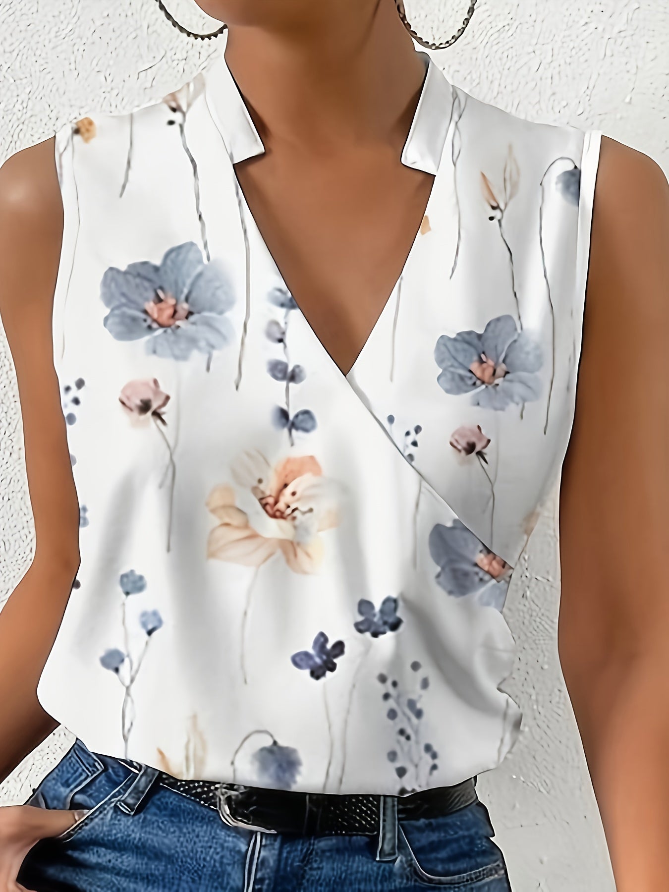 Women's Printed V-neck Off Shoulder Slimming And Versatile Fashion Camisole Shirt MyFave Boutique