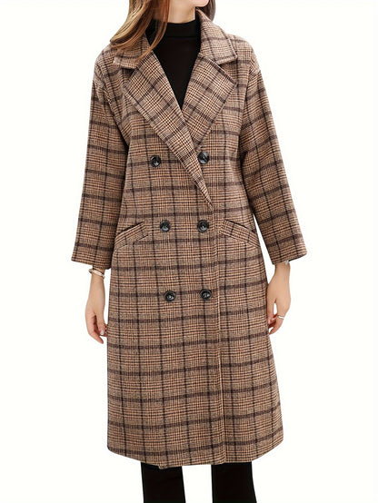 Women's Notch Lapel Double Breasted Wool Blend Mid Long Pea Trench Coat MyFave Boutique