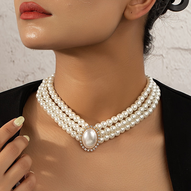 Court Style Jewelry Set, Faux Pearl Necklace And Earrings, Faux Pearls Choker With Matching Stud Earrings, Fashion Accessory For Women MyFave Boutique