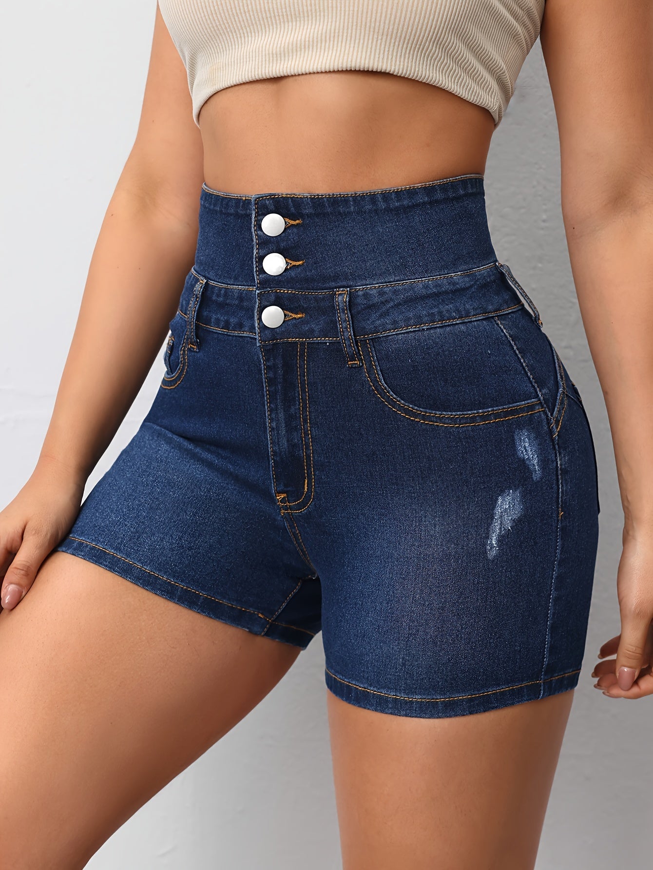 Stylish High-Rise Denim Shorts - Single-Breasted, Ripped Detailing, Casual Summer Wear for Women MyFave Boutique