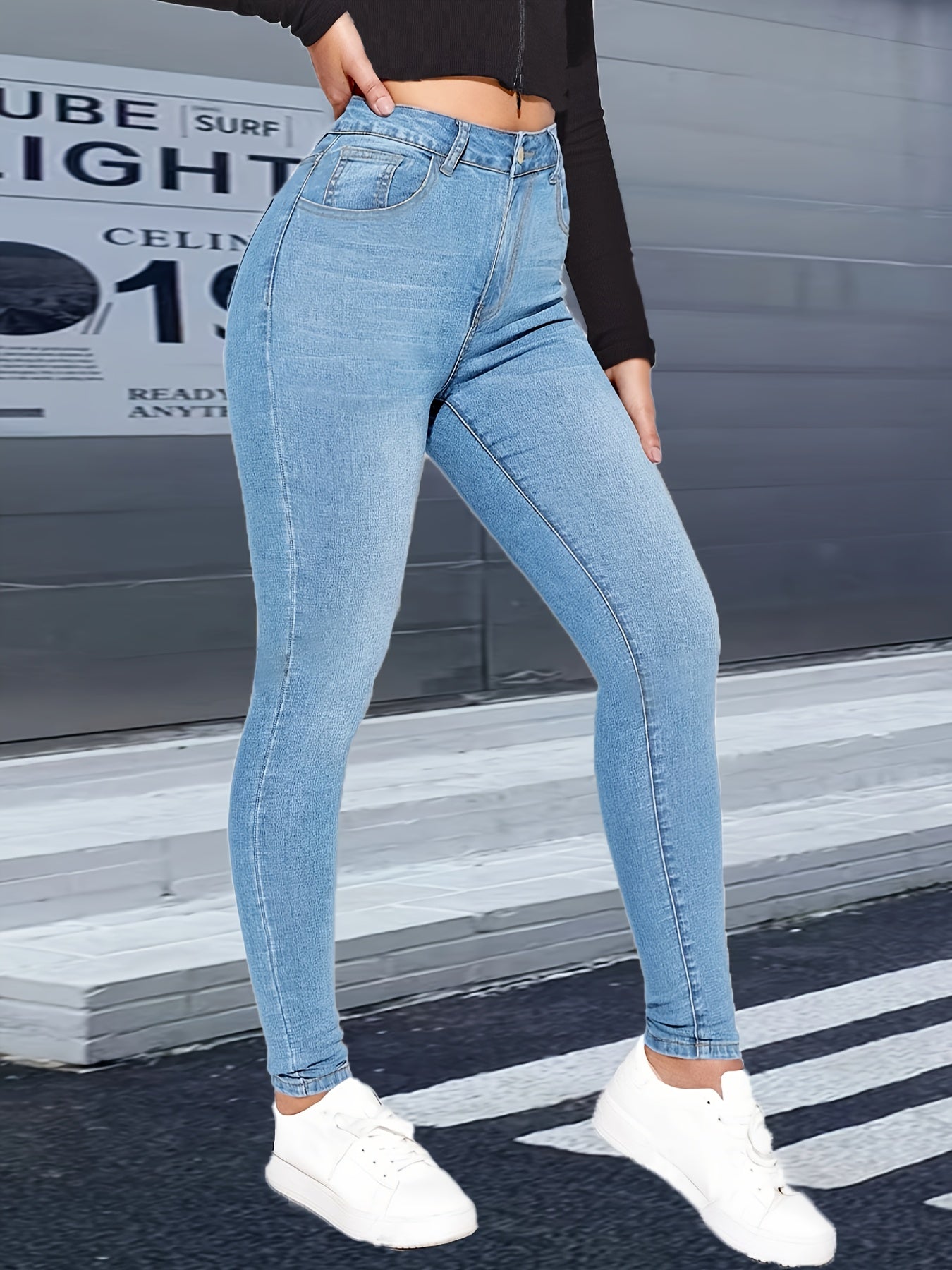 Women's High-Waisted Stretch Denim Jeans With Cotton, Polyester, And Spandex, Relaxed Fit, Long Length, Zipper Closure, Casual Style, Suitable For Spring, Summer, Fall, And Winter MyFave Boutique