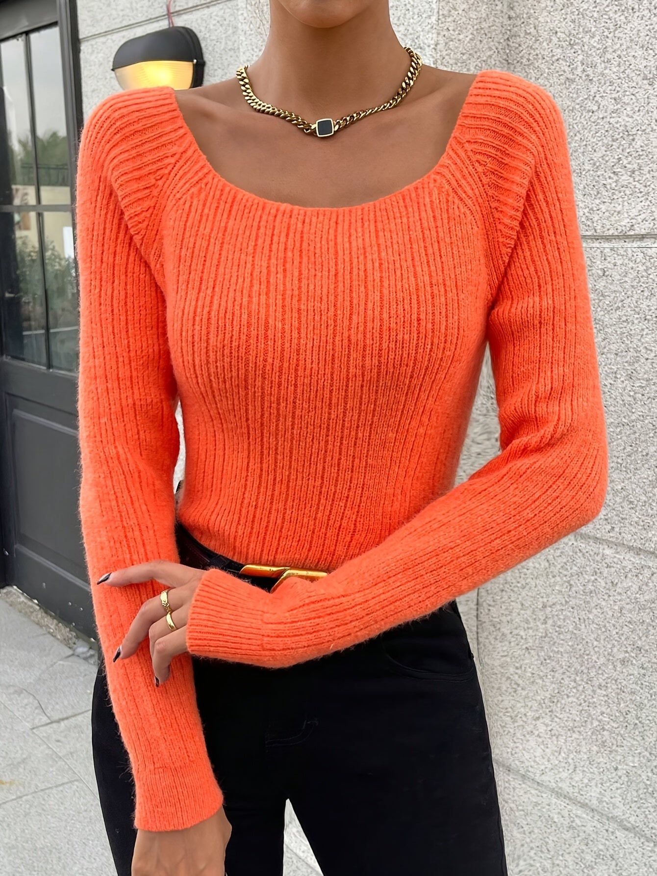 Solid Color Crew Neck Knitted Sweater, Casual Long Sleeve Drop Shoulder Pullover Sweater For Fall & Winter, Women's Clothing MyFave Boutique