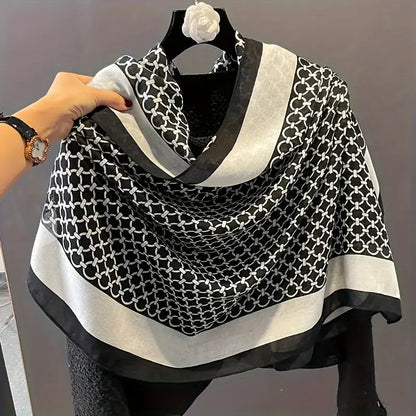 Elegant Oversized Lightweight Scarf for Women - Geometric Color Block, Warm & Windproof Shawl, Versatile Sun Protection Beach Towel MyFave Boutique