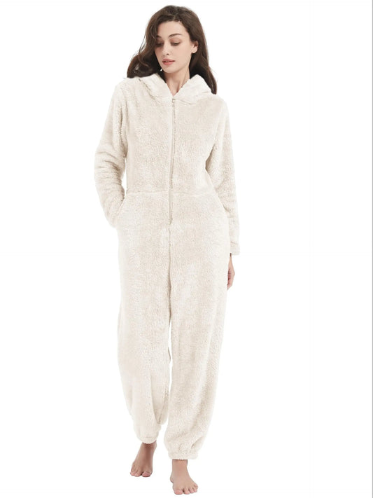 Womens Onesies Pajamas One-Piece Hooded Adult Pajama Jumpsuit Winter Fuzzy Sleepwear MyFave Boutique