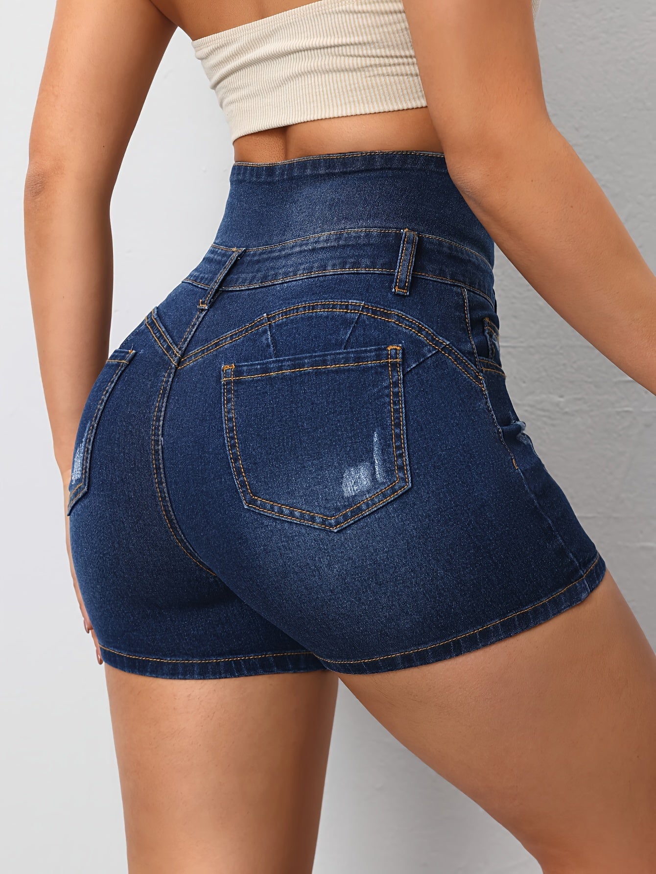 Stylish High-Rise Denim Shorts - Single-Breasted, Ripped Detailing, Casual Summer Wear for Women MyFave Boutique