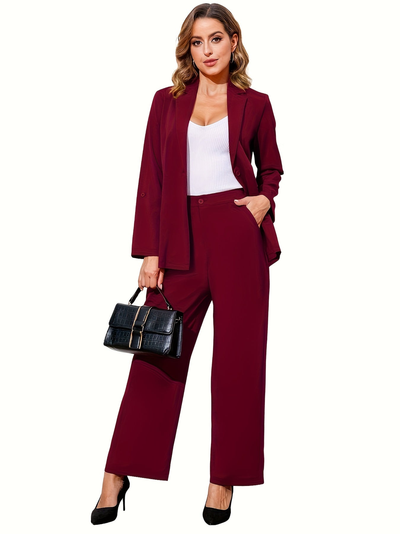 Women's Slim Fit Business Two-piece Pant Set - Blazer with Lapel Neck and Long Sleeves, Skinny High Waist Pants Outfit for Office, Casual Wear MyFave Boutique