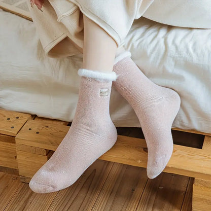 4pcs Women's Cozy Fleece-Lined Mid-Calf Socks - Breathable, Warm & Soft Solid Color with Embroidered Detail MyFave Boutique