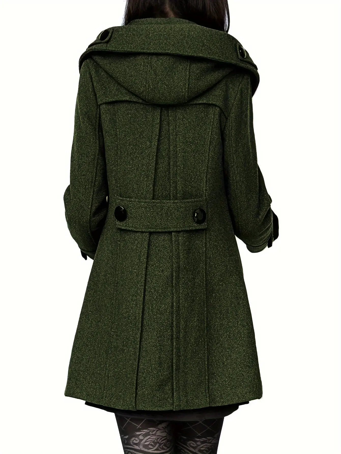 Women's Double Breasted Wool Pea Coat Trench Coat with Hood MyFave Boutique