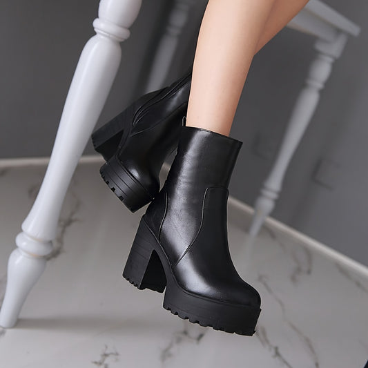 Waterproof Ankle Boots with Block Heels - Stylish Faux Leather Shoes for Women MyFave Boutique