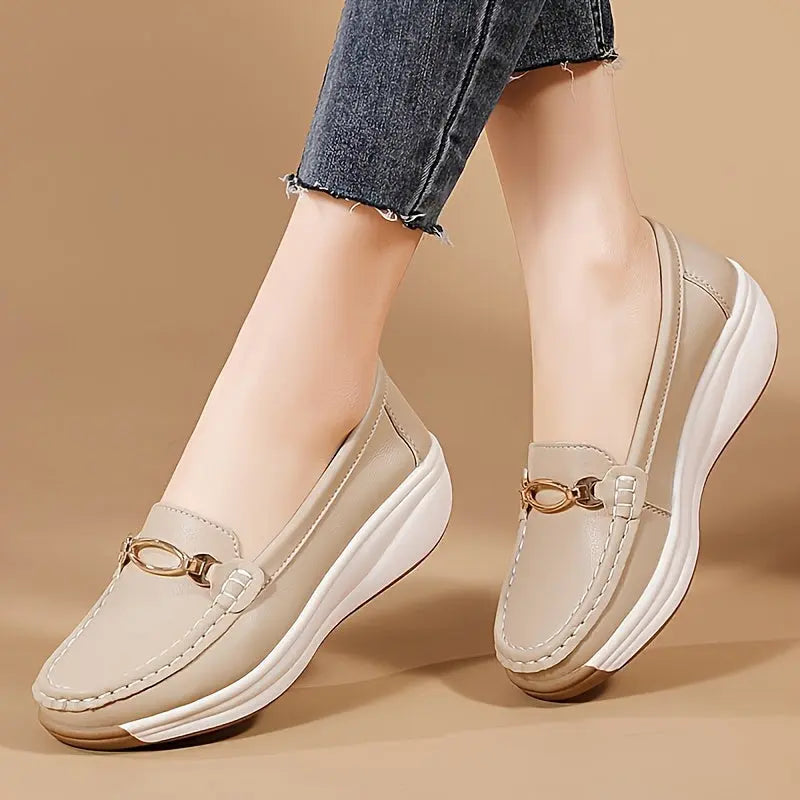 Women's Comfortable Slip-On Loafers With Metal Buckle, Soft Sole, Breathable Upper, Suitable For Spring, Summer, Autumn, And Winter MyFave Boutique