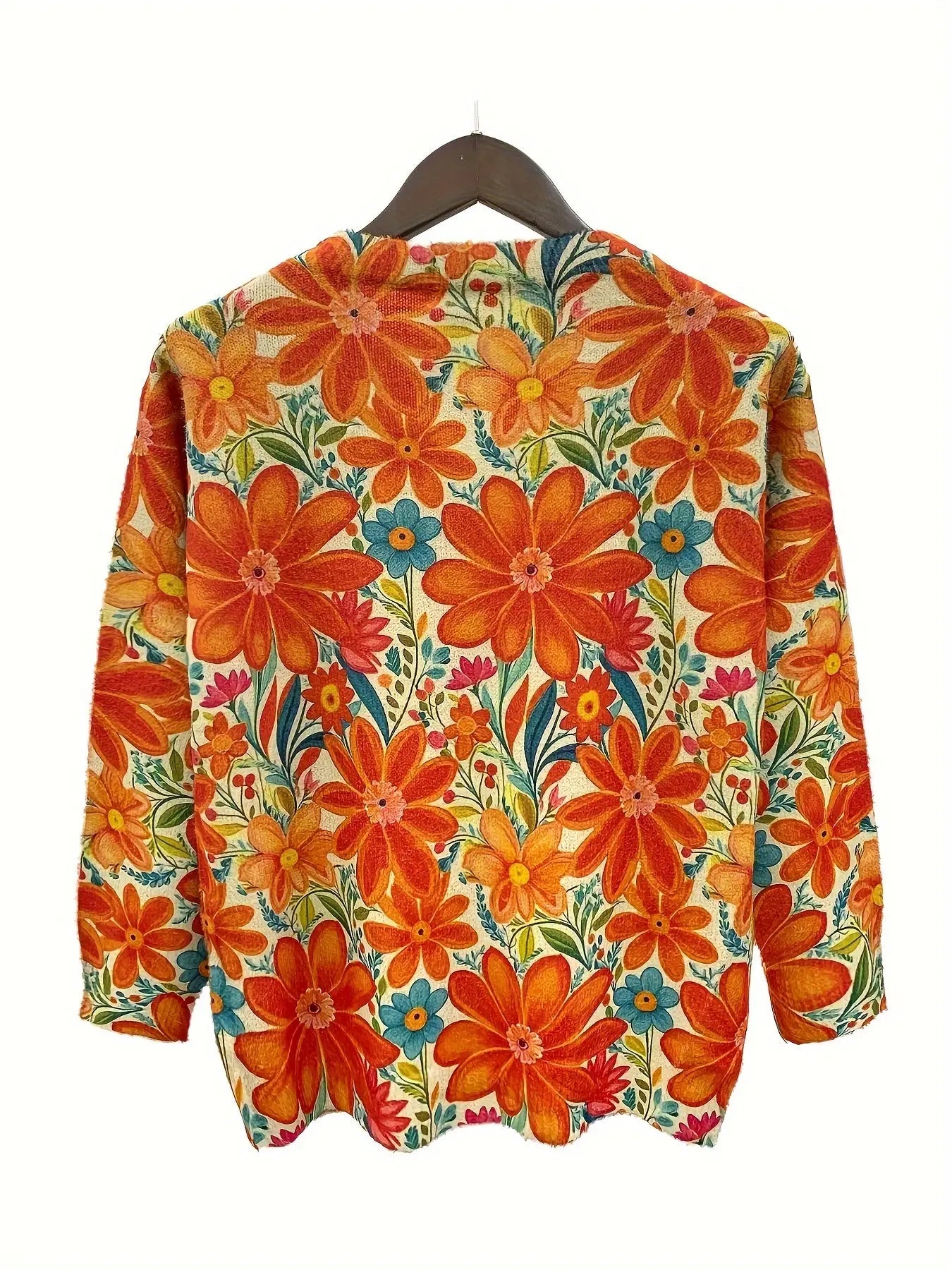 Elegant Floral V-Neck Sweater for Women - Cozy Long Sleeve Knit, Perfect for Fall & Winter MyFave Boutique