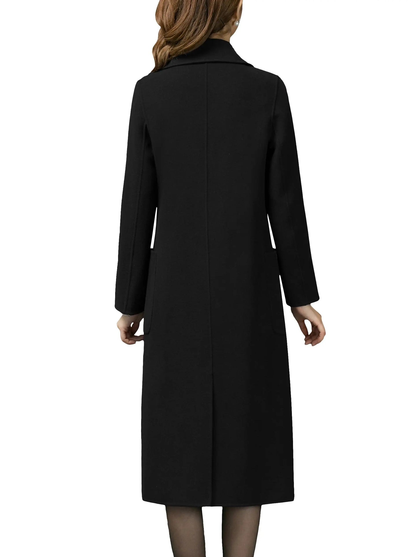 Women's Winter Fashion Mid Long Solid Lapel Trench Coat Wool Blend Warm Casual Pea Jacket MyFave Boutique